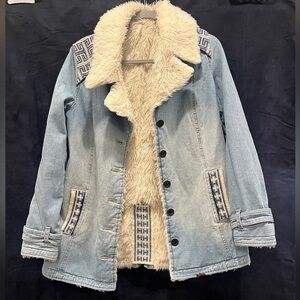 Free People Women’s Denim and Sherpa Jacket size Small